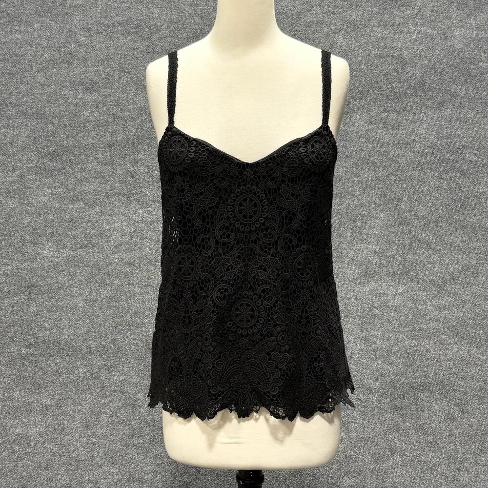 Polo Ralph Lauren Camisole Womens 10 Black Crochet Lace Floral Lined Tank Top